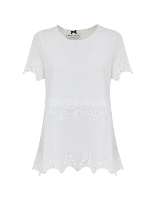 T-shirt in cotone con ricamo sangallo NO SECRETS | 251NS151COCCO